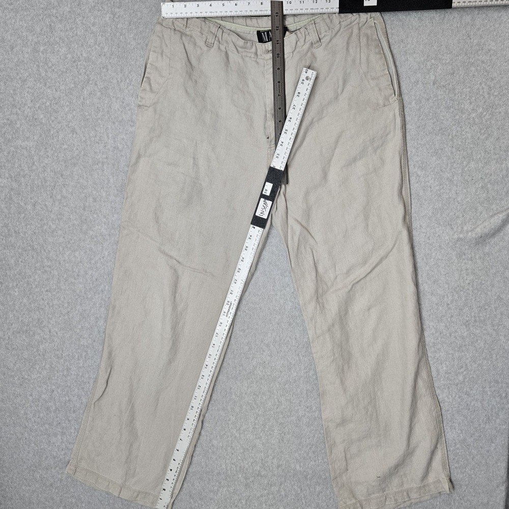 International Male Men Pants 34 Beige Linen Dress Pants Button 30" Inseam - Picture 10 of 14